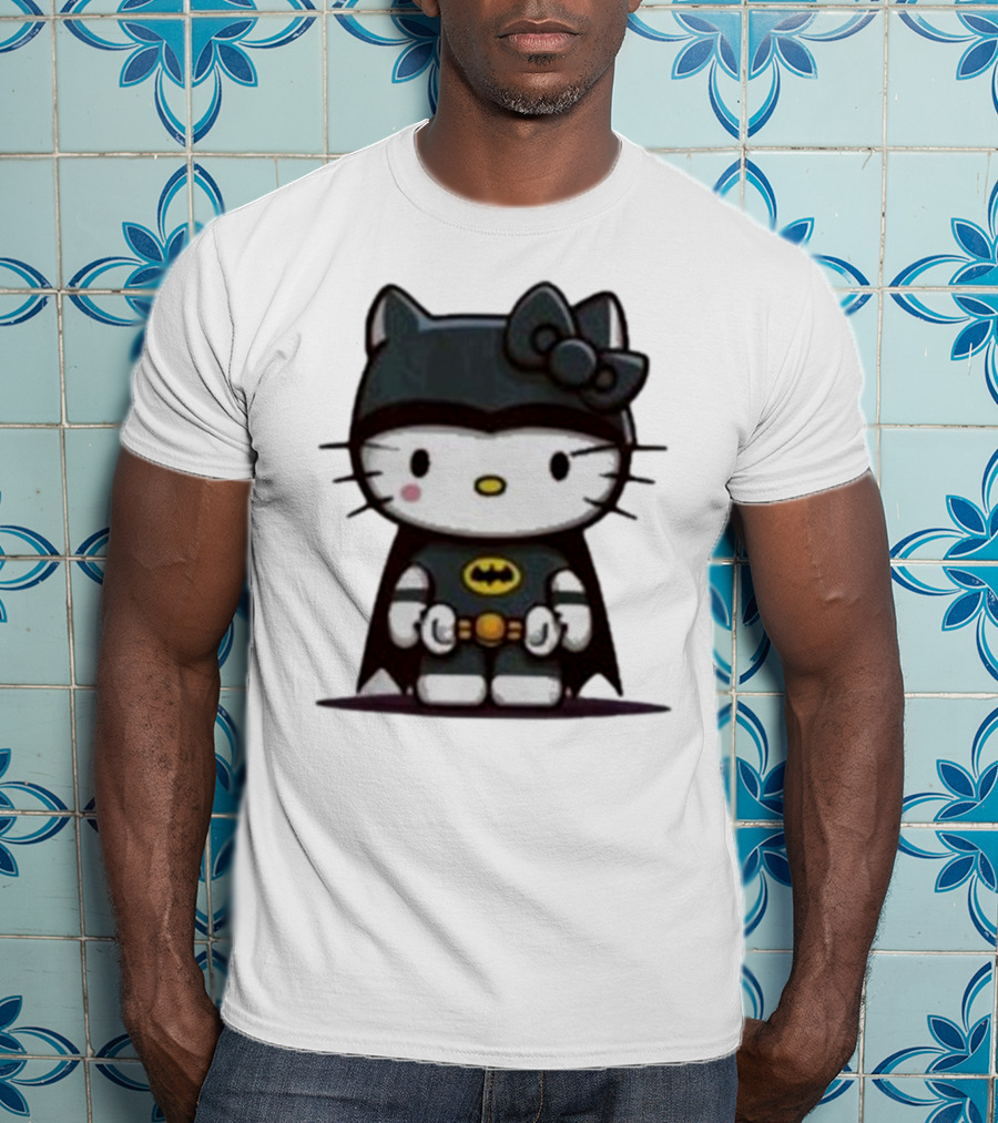 Hello Kitty Batman Crossover Character With Bat Symbol Costume T-Shirt