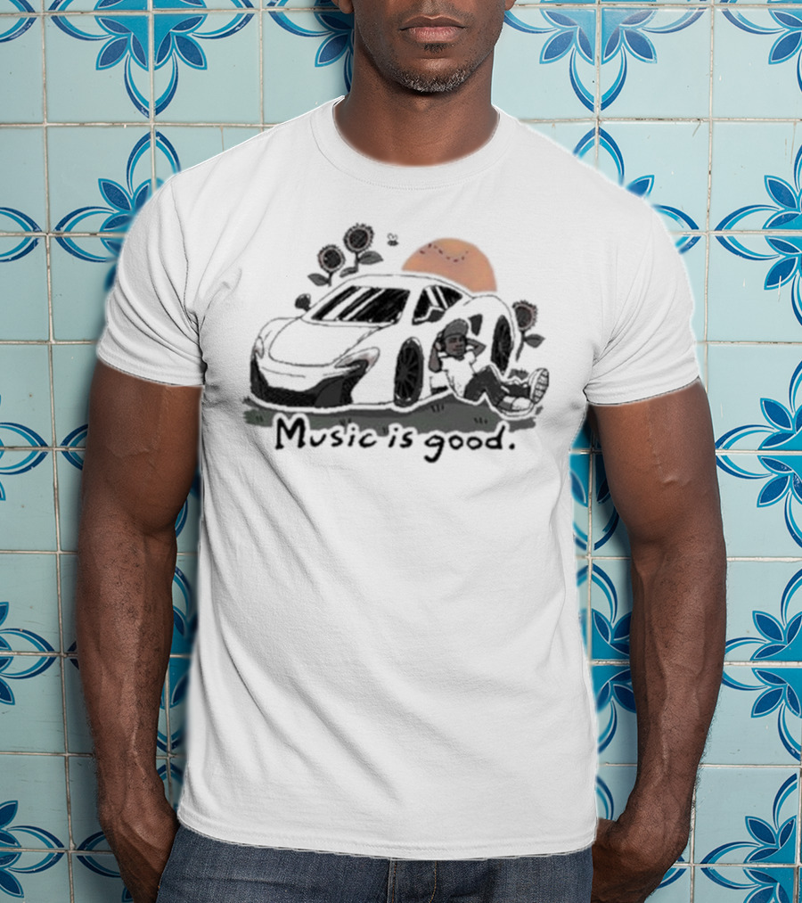 Music Is Good The Flower Patch Sunset Car Scene T-Shirt