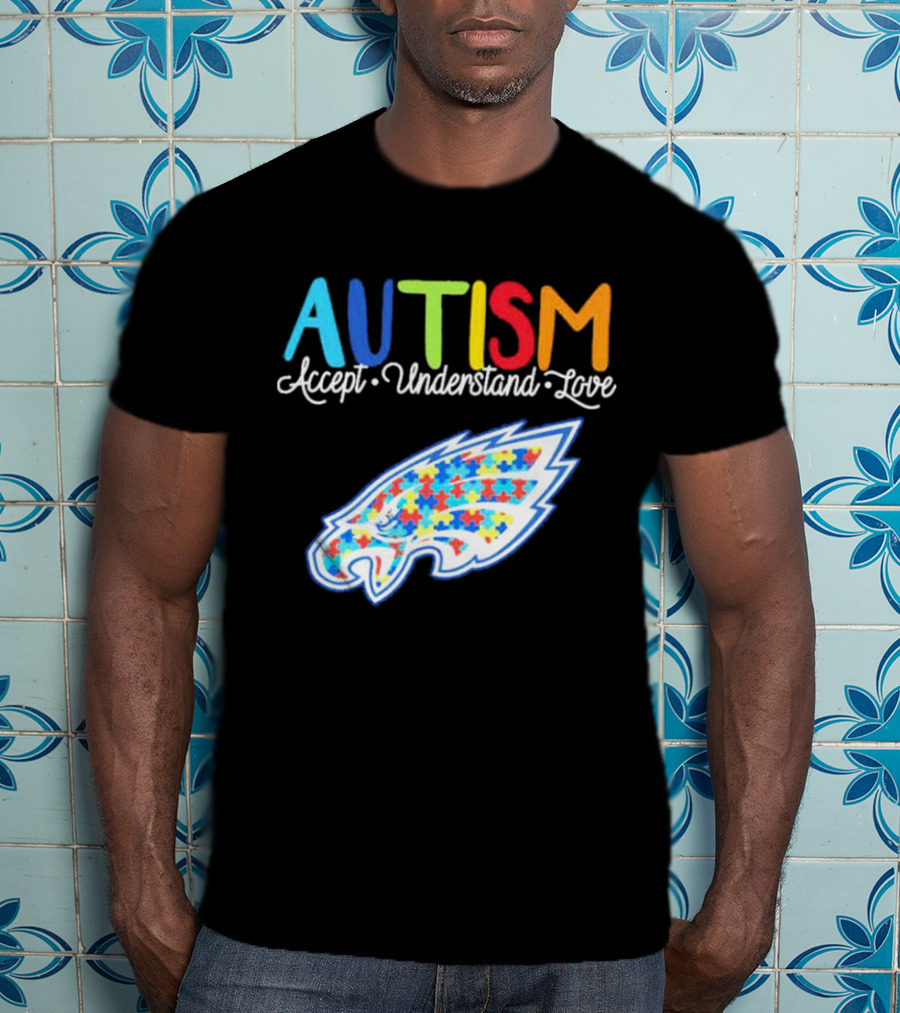 Philadelphia Eagles Autism Accept Understand Love Puzzle T-Shirt