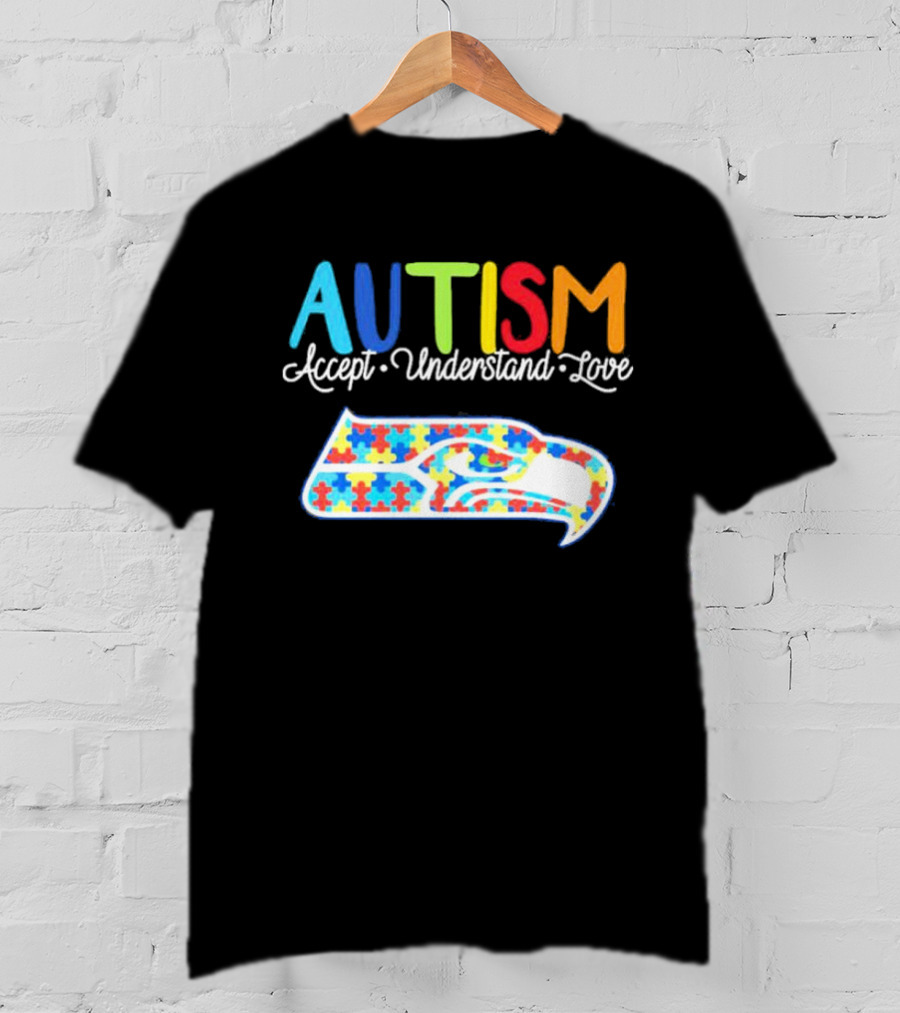 Seattle Seahawks NFL Autism Accept Understand Love Puzzle T-Shirt