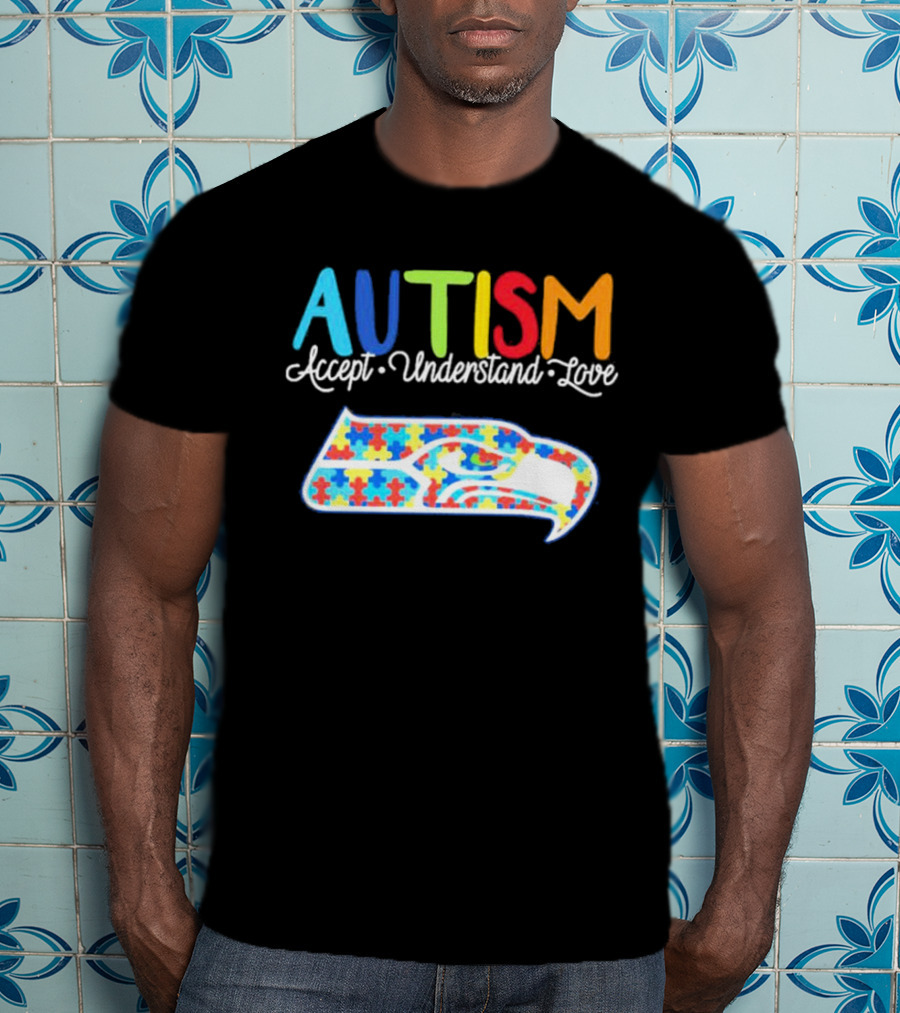 Seattle Seahawks NFL Autism Accept Understand Love Puzzle T-Shirt