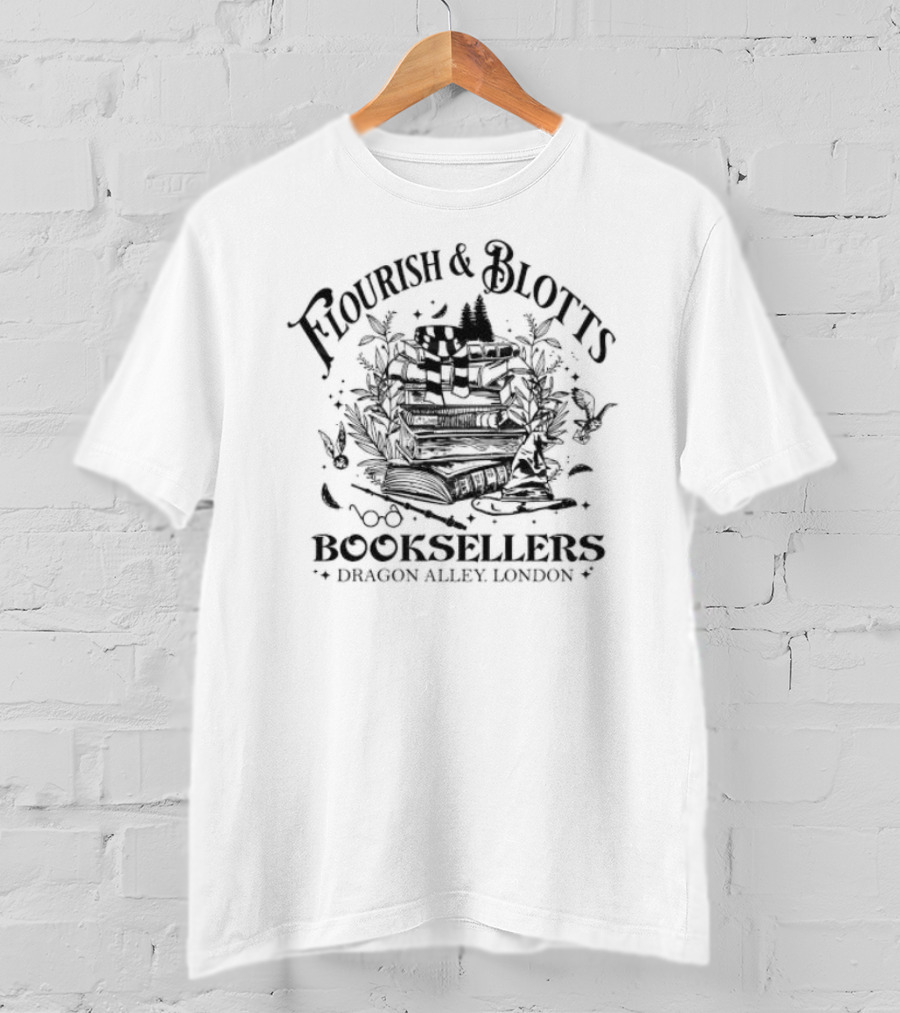 Flourish And Blotts Booksellers Dragon Alley London Wizard Books And Magical Creatures T-Shirt