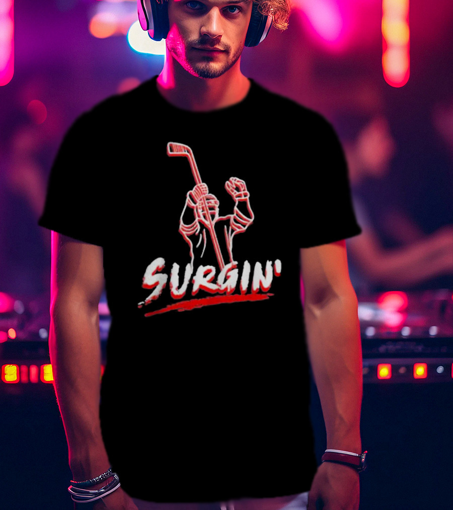 NHL Surgin Celebration Hockey Player With Stick Raised T-Shirt