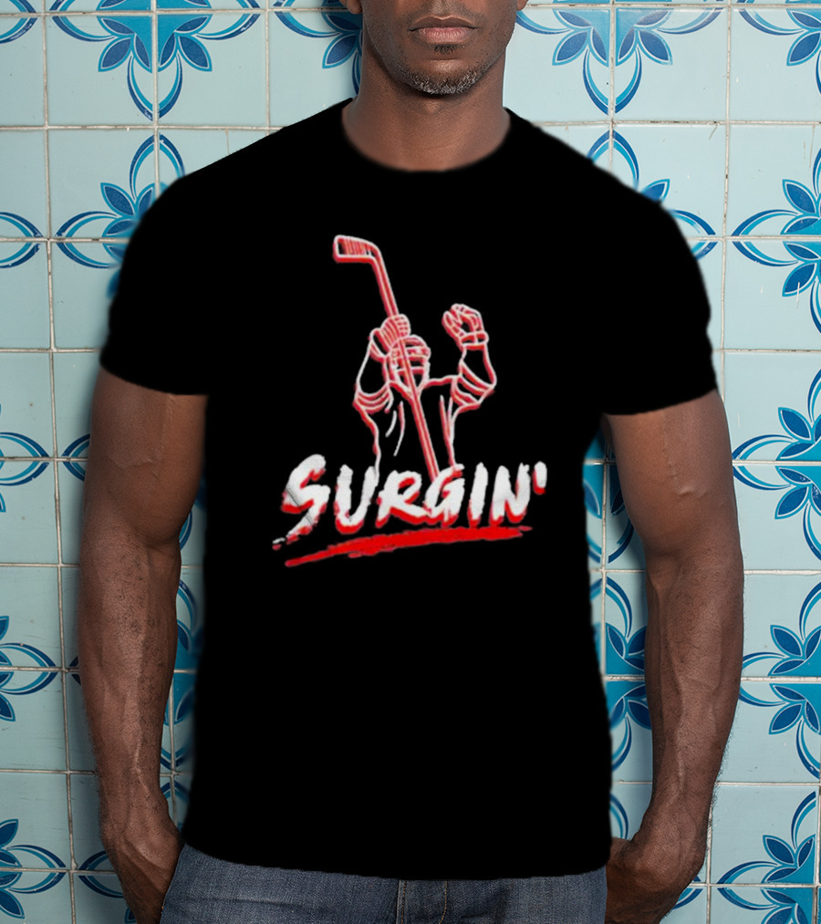 NHL Surgin Celebration Hockey Player With Stick Raised T-Shirt