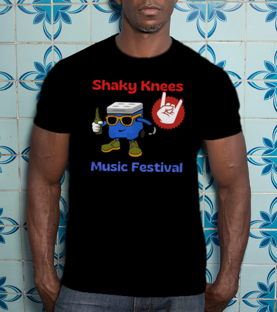 Shaky Knees Music Festival Cooler Character Holding Bottle With Hand Gesture T-Shirt