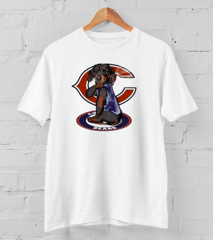 Dachshund Chicago Bears NFL Emblem Tattoo T-Shirt