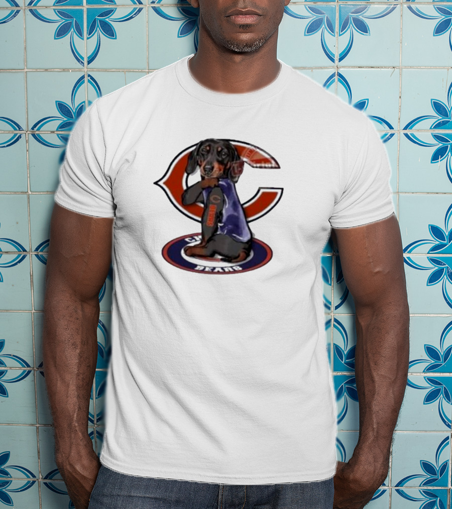 Dachshund Chicago Bears NFL Emblem Tattoo T-Shirt