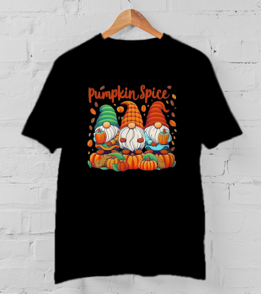 Pumpkin Spice Gnomes With Autumn Leaves And Pumpkins T-Shirt