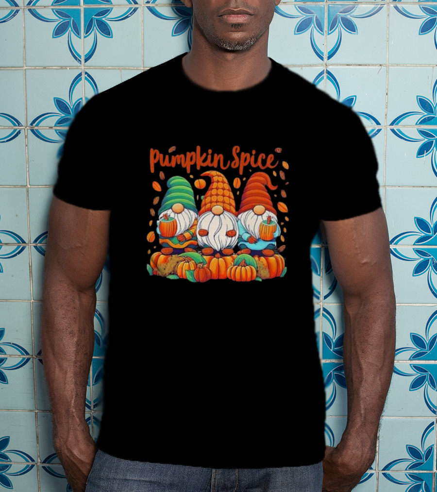 Pumpkin Spice Gnomes With Autumn Leaves And Pumpkins T-Shirt