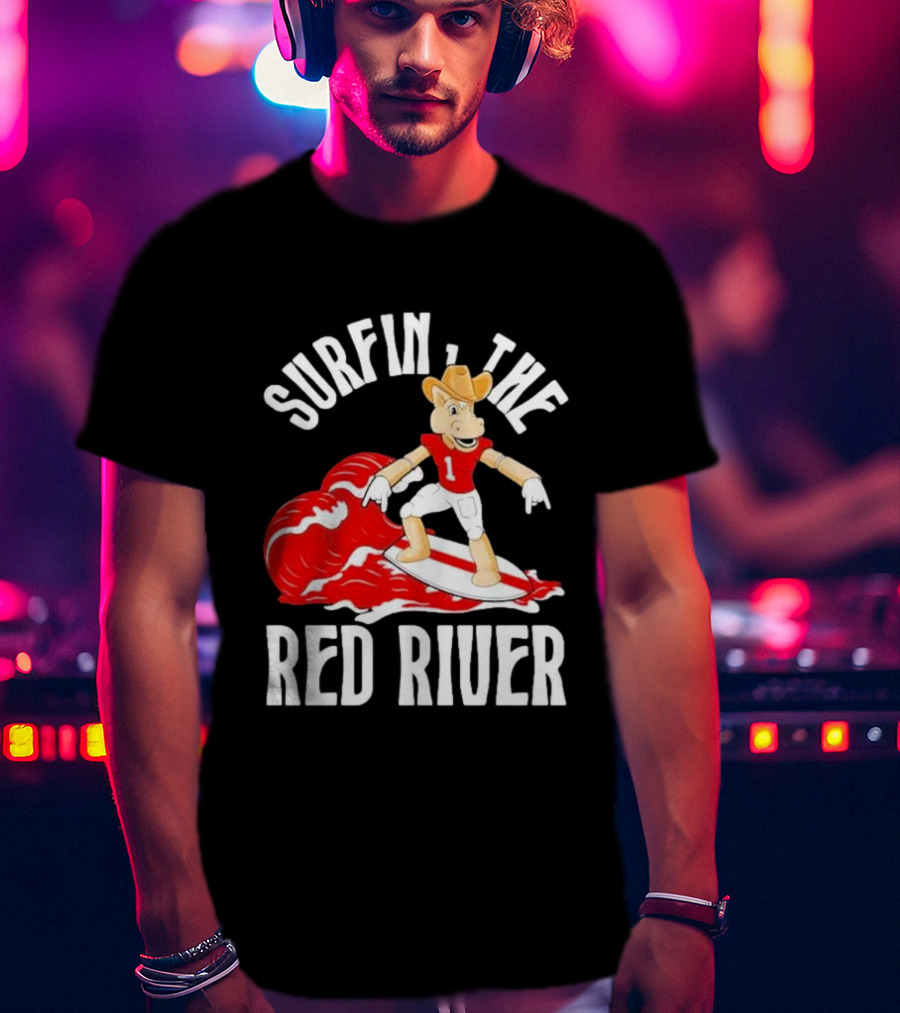 Surfin The Red River Rr Cowboy Surfboard Sports T-Shirt