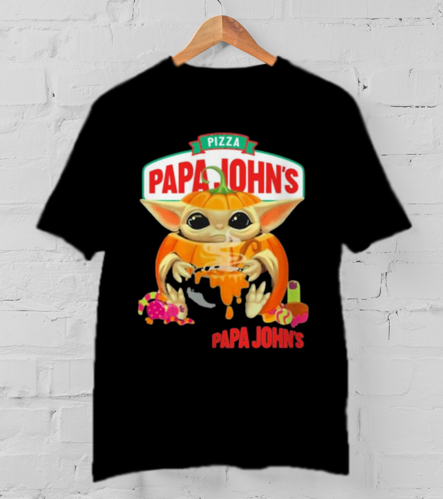 Papa John's Pizza Baby Yoda Pumpkin Halloween T-Shirt