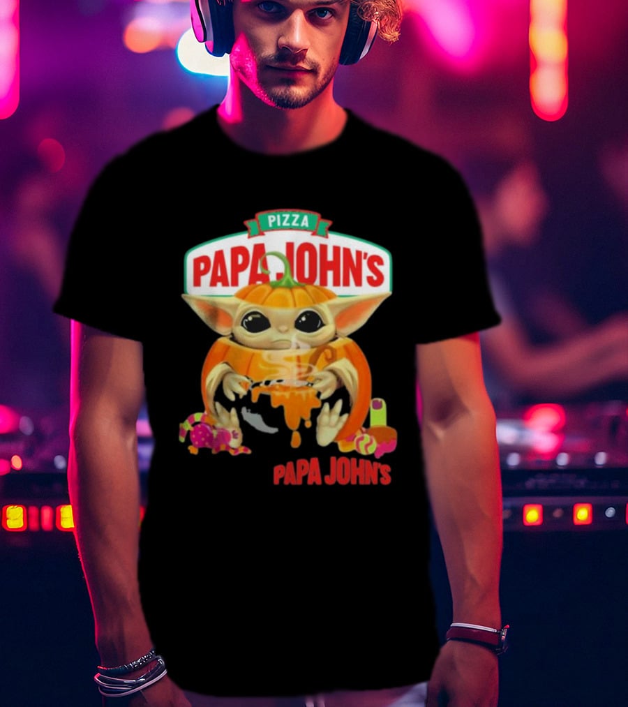 Papa John's Pizza Baby Yoda Pumpkin Halloween T-Shirt