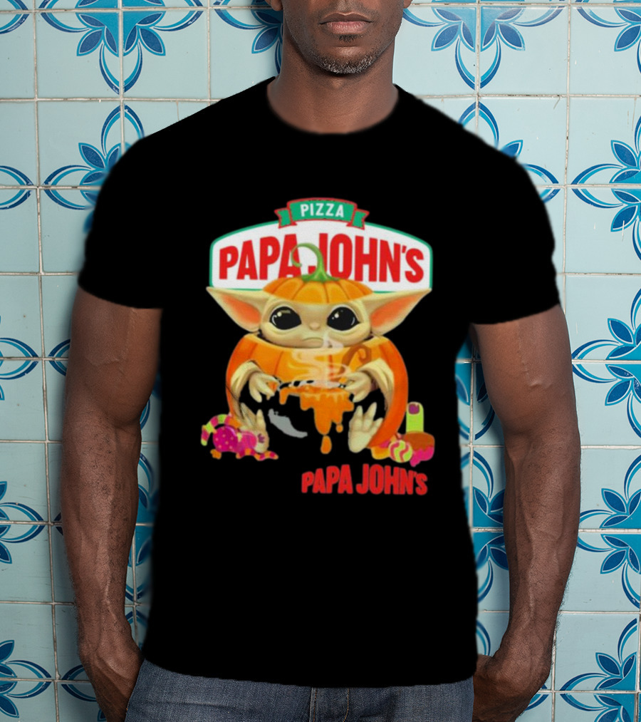 Papa John's Pizza Baby Yoda Pumpkin Halloween T-Shirt