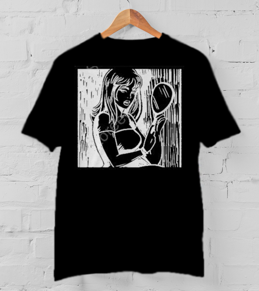 Billie Eilish Store Mirror Art Black And White Line Drawing Woman With Handheld Mirror T-Shirt