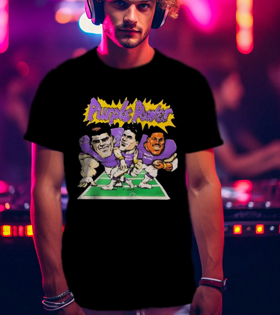Purple Power Minnesota Vikings Cartoon Trio Caricature Football T-Shirt