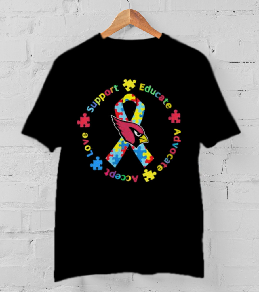 Arizona Cardinals Autism Support Educate Advocate Accept Love T-Shirt