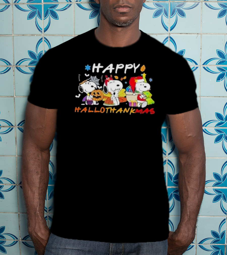 Happy Hallothankmas Snoopy Halloween Thanksgiving Christmas T-Shirt