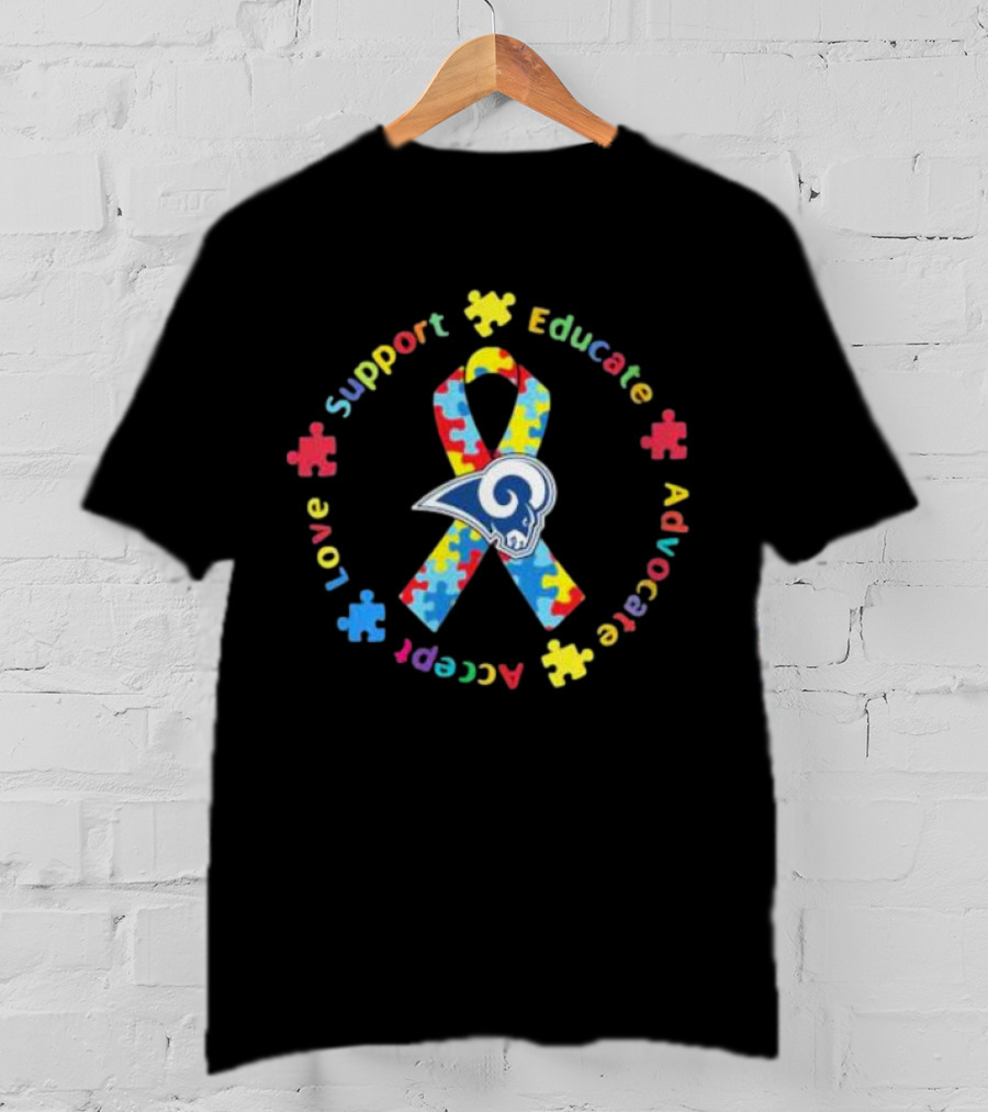 Los Angeles Rams Autism Support Educate Advocate Accept Love Puzzle T-Shirt