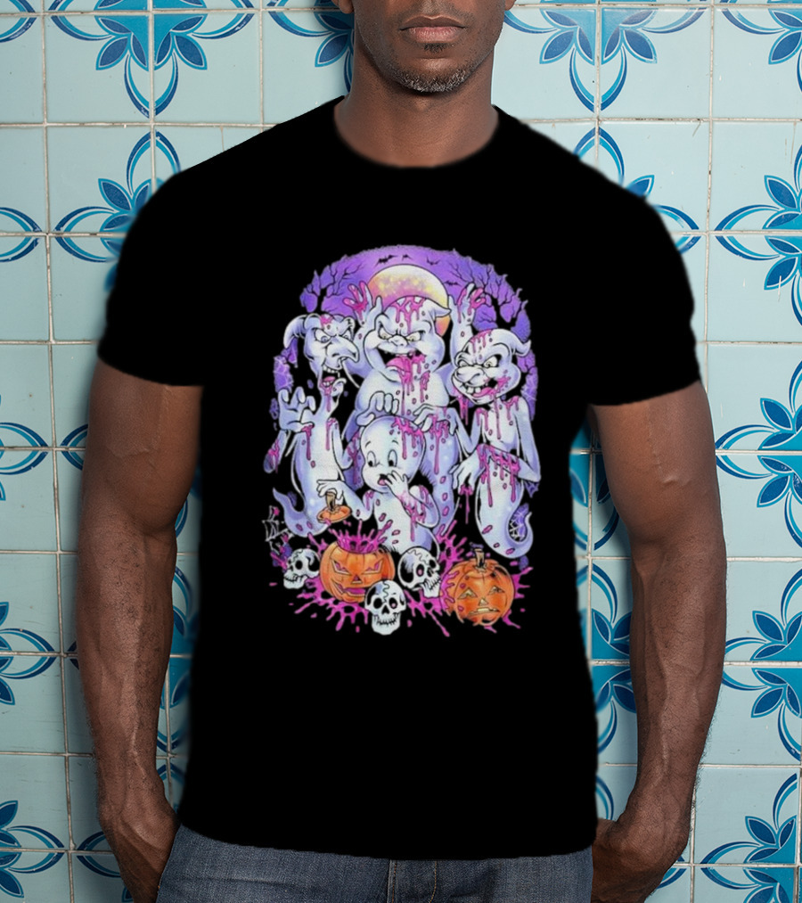 Peaked Apparel Halloween Ghosts With Pumpkins And Skulls T-Shirt