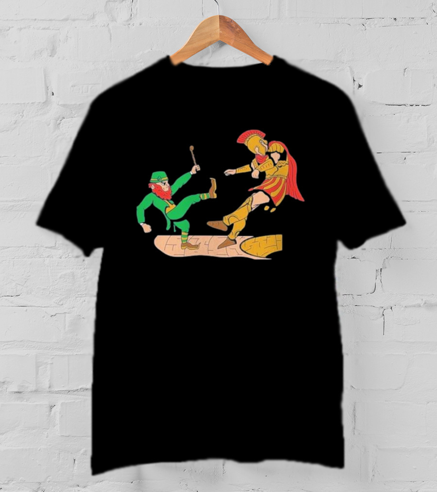 Notre Dame Leprechaun Vs. Trojan Warrior Kick Battle T-Shirt