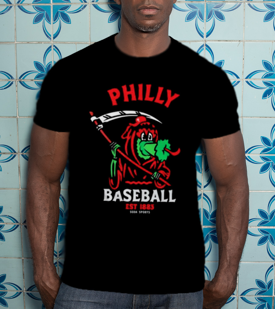 Philly Baseball Est 1883 Soda Sports Phillie Phanatic Grim Reaper T-Shirt