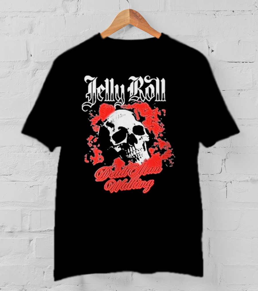 Jelly Roll Dead Man Walking Black Floral Skull Roses T-Shirt