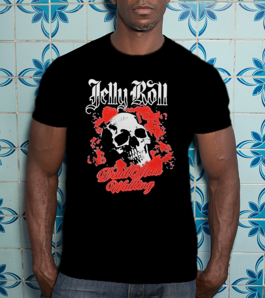 Jelly Roll Dead Man Walking Black Floral Skull Roses T-Shirt