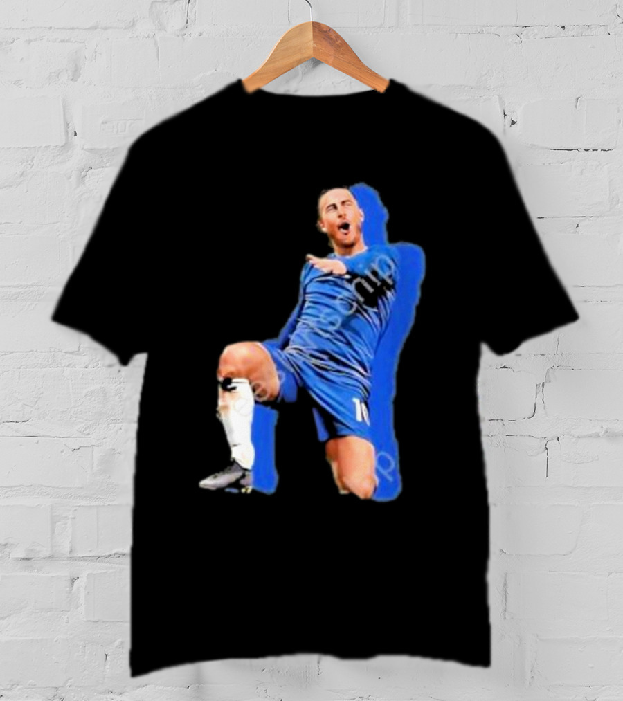 The By Line Show Garden Of Eden Celebration Pose Soccer Player In Blue Jersey T-Shirt