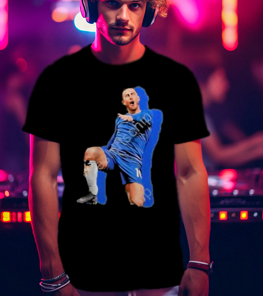 The By Line Show Garden Of Eden Celebration Pose Soccer Player In Blue Jersey T-Shirt