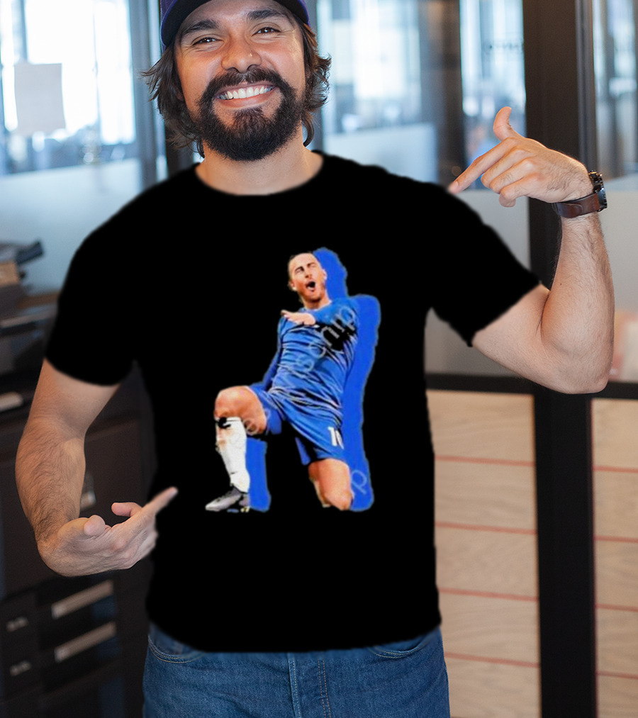 The By Line Show Garden Of Eden Celebration Pose Soccer Player In Blue Jersey T-Shirt