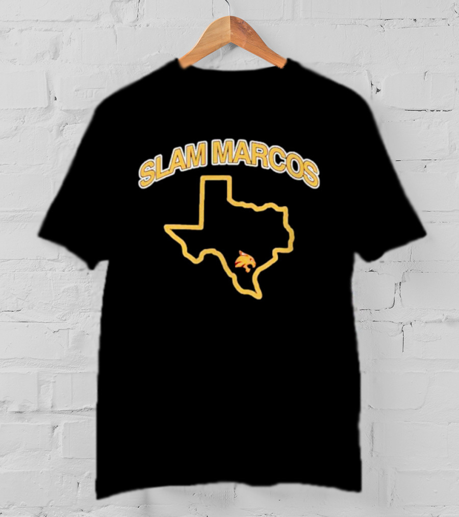Slam Marcos Texas With State Outline And Bobcat T-Shirt