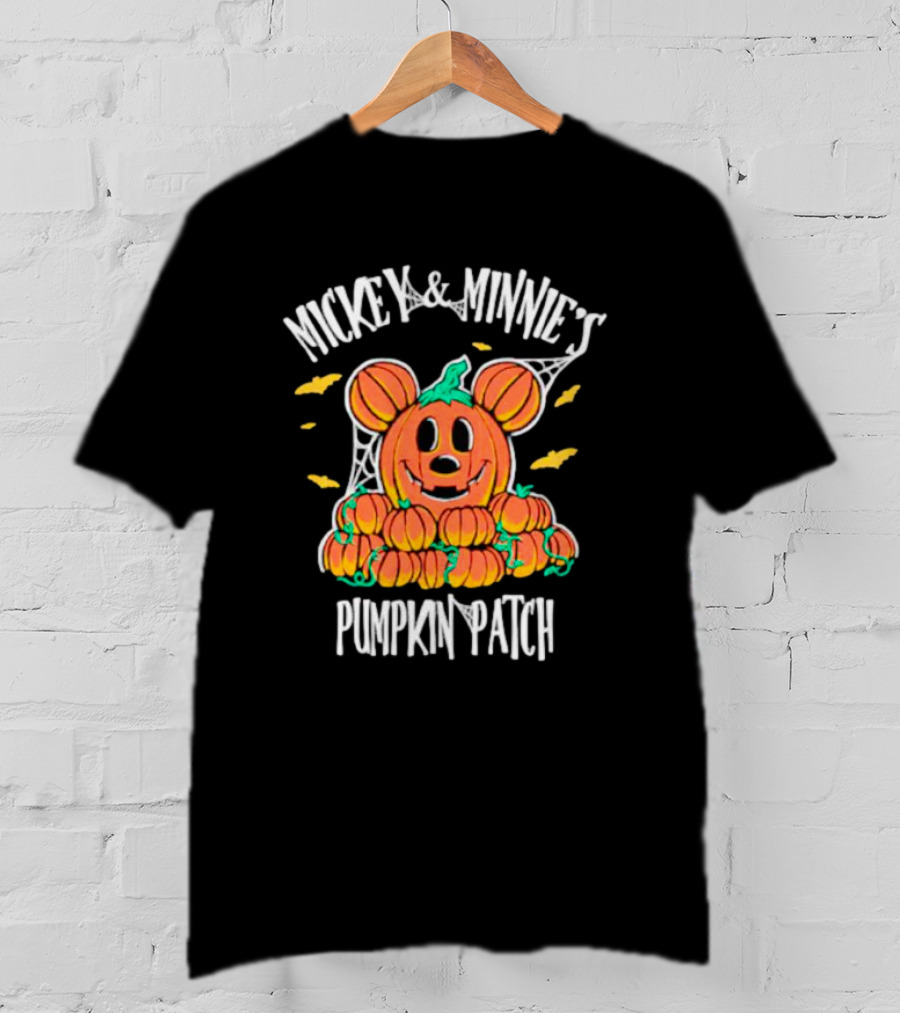 Mickey And Minnie's Pumpkin Patch Halloween Pumpkin Character With Ears And Spider Webs T-Shirt