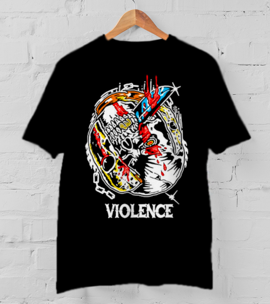 Slasher Mask Chainsaw Knife Violence T-Shirt