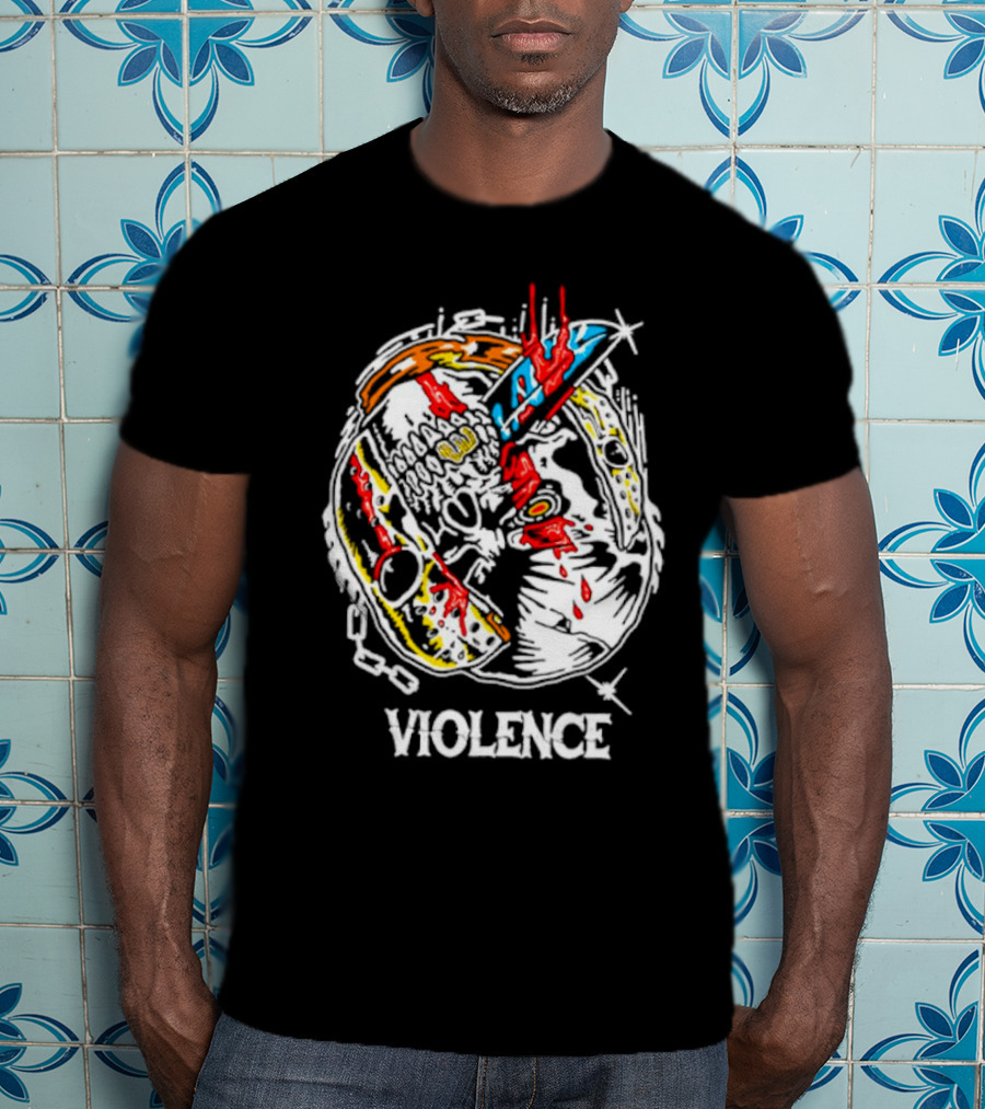 Slasher Mask Chainsaw Knife Violence T-Shirt
