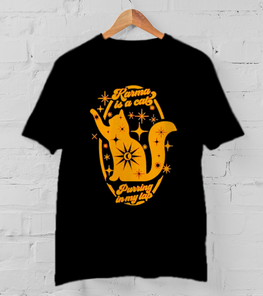 Karma Is A Cat Purring In My Lap With Celestial Stars And Moon T-Shirt