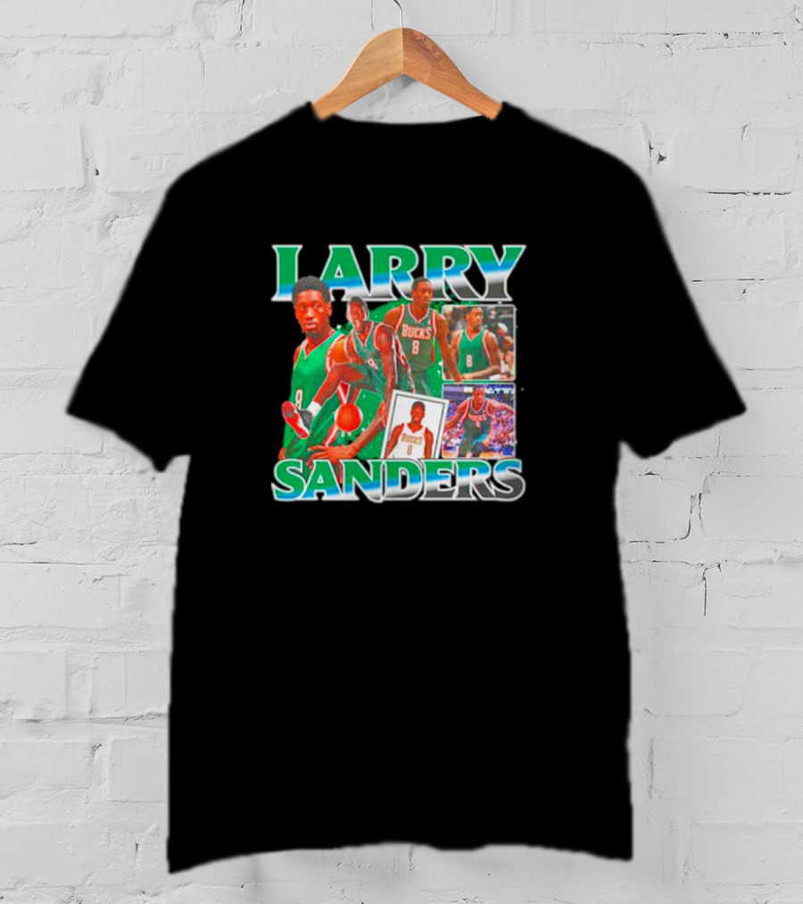 Larry Sanders Bucks Vintage Basketball Collage T-Shirt