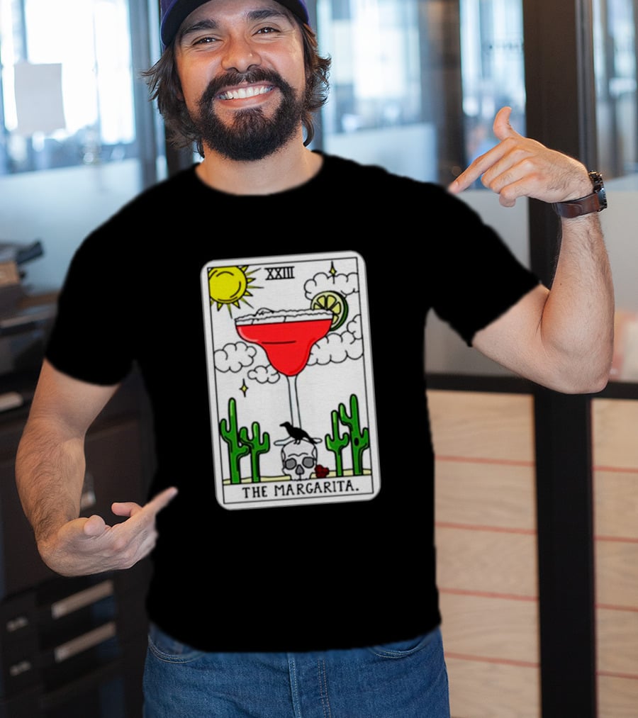 The Margarita Tarot Card With Sun Cacti Skull And Raven T-Shirt