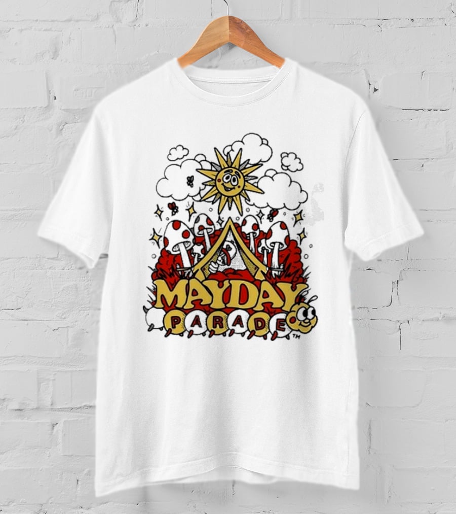 Mayday Parade Whimsical Sun And Mushrooms Caterpillar T-Shirt
