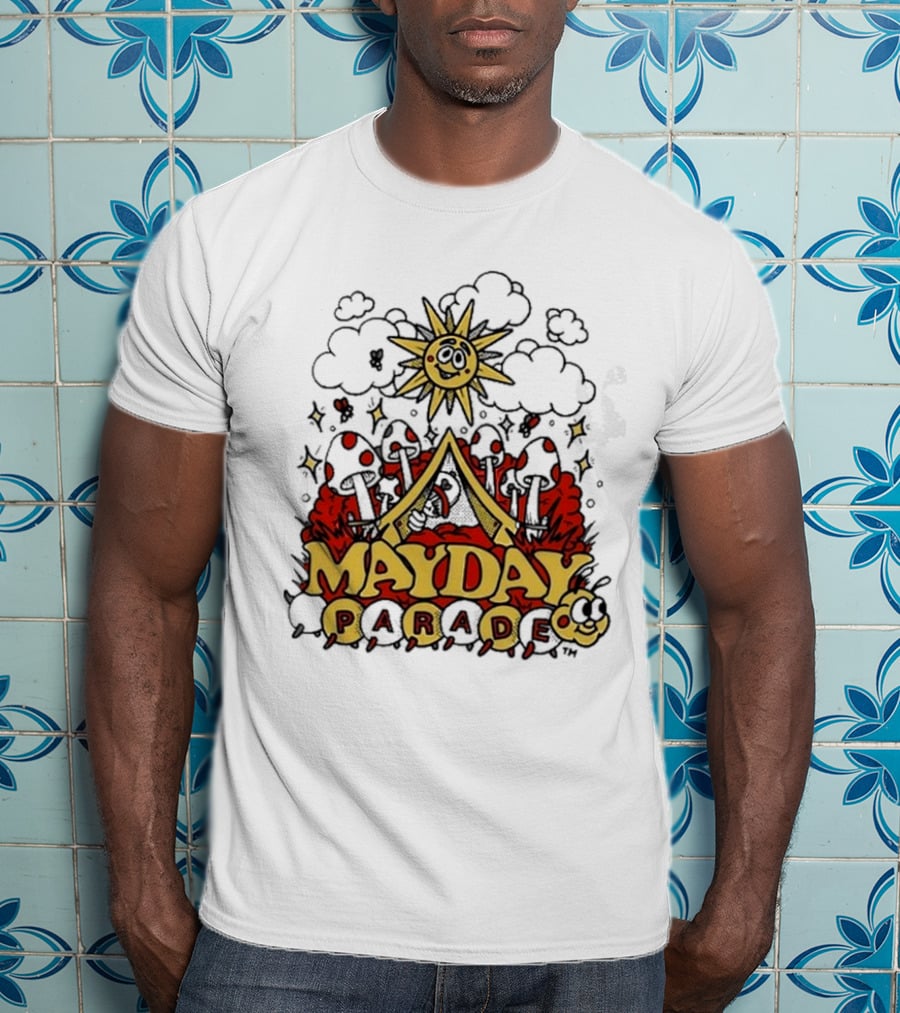 Mayday Parade Whimsical Sun And Mushrooms Caterpillar T-Shirt