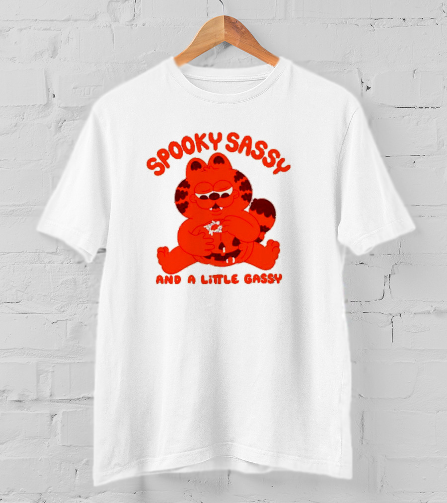 Spooky Sassy And A Little Gassy Halloween Cat Eating Candy T-Shirt
