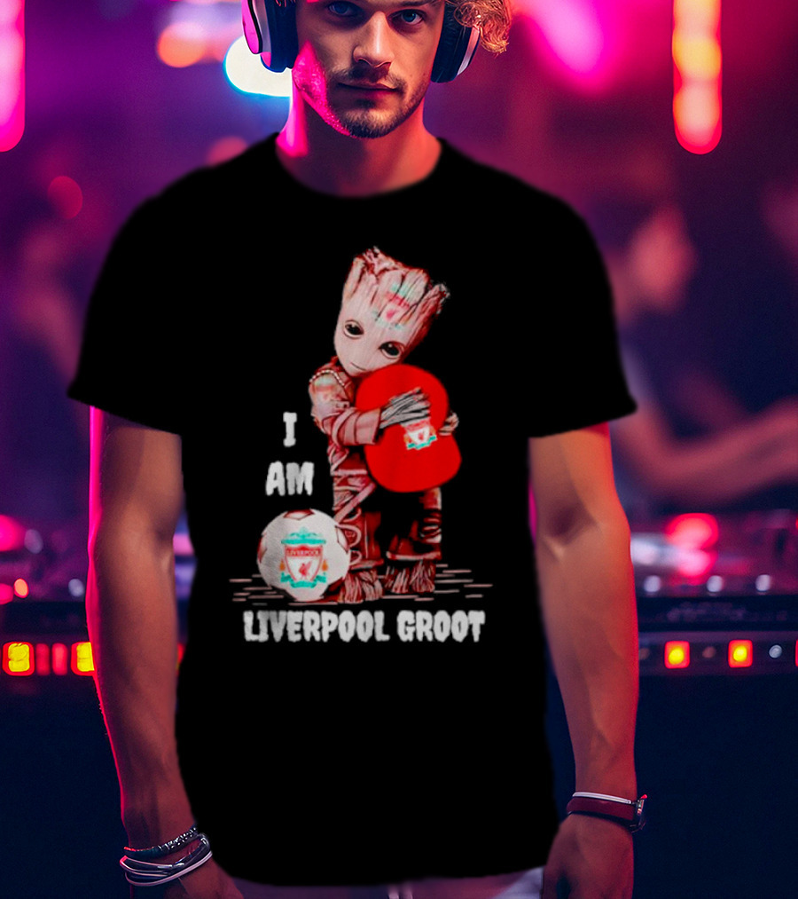 Groot I Am Liverpool FC Soccer Ball Hugging Tree Creature T-Shirt