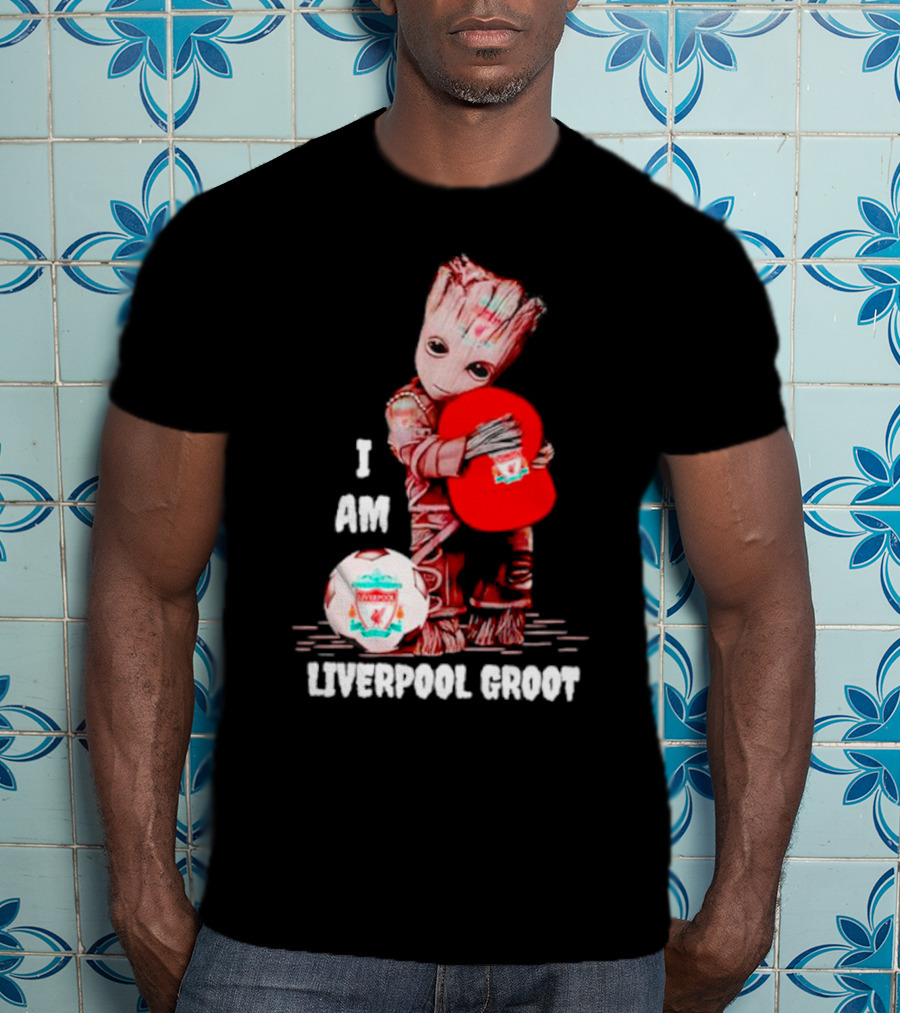 Groot I Am Liverpool FC Soccer Ball Hugging Tree Creature T-Shirt