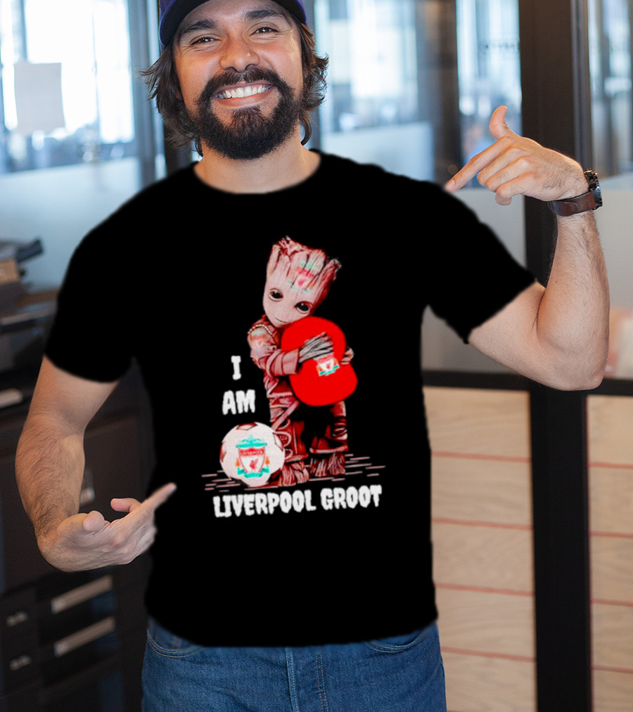 Groot I Am Liverpool FC Soccer Ball Hugging Tree Creature T-Shirt