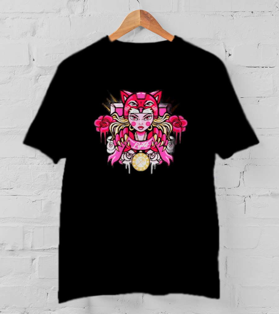 Florida Pink In The Rink Elite Hockey Anime Cat Rose Motif T-Shirt