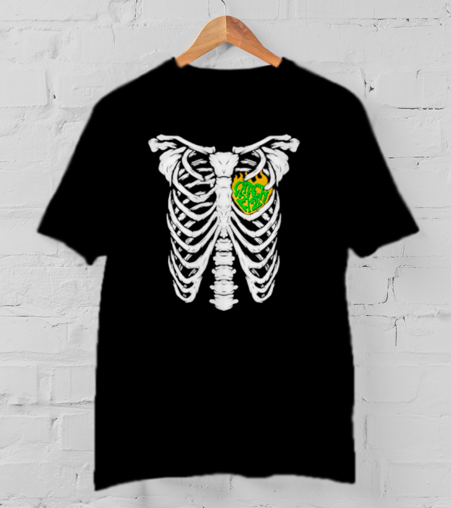 Catch 2 2 Never Die Skeleton Ribcage Flame T-Shirt