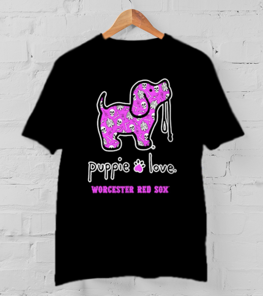 Puppie Love Worcester Red Sox Pink Heart Dog T-Shirt
