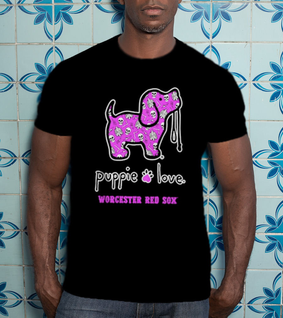 Puppie Love Worcester Red Sox Pink Heart Dog T-Shirt