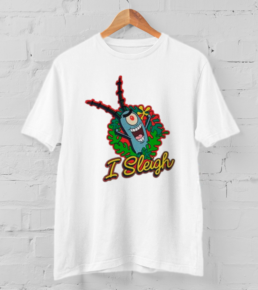 SpongeBob SquarePants Plankton I Sleigh Christmas Holiday Wreath T-Shirt