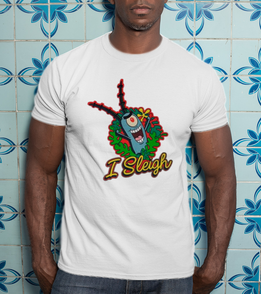 SpongeBob SquarePants Plankton I Sleigh Christmas Holiday Wreath T-Shirt