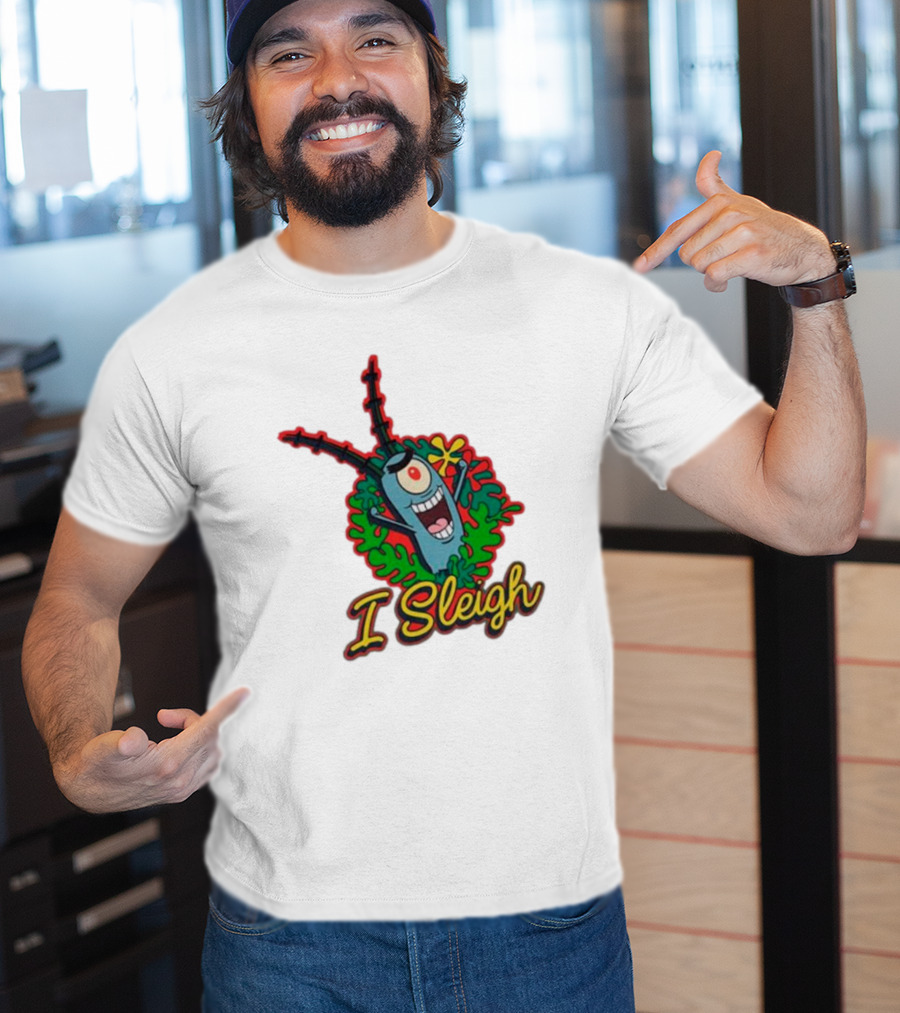 SpongeBob SquarePants Plankton I Sleigh Christmas Holiday Wreath T-Shirt